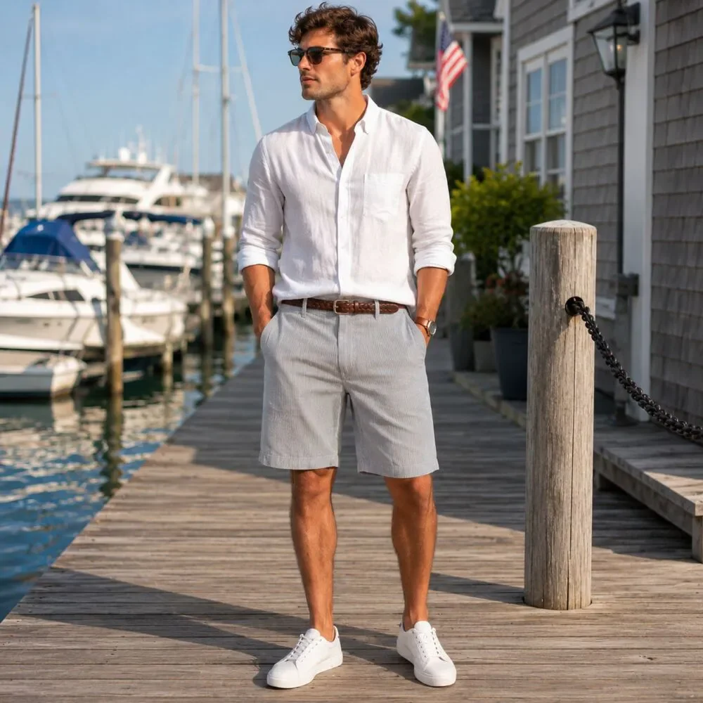 Mens Blue White Pinstripe Chino Shorts Size 35 Banana Republic Aiden Cotton